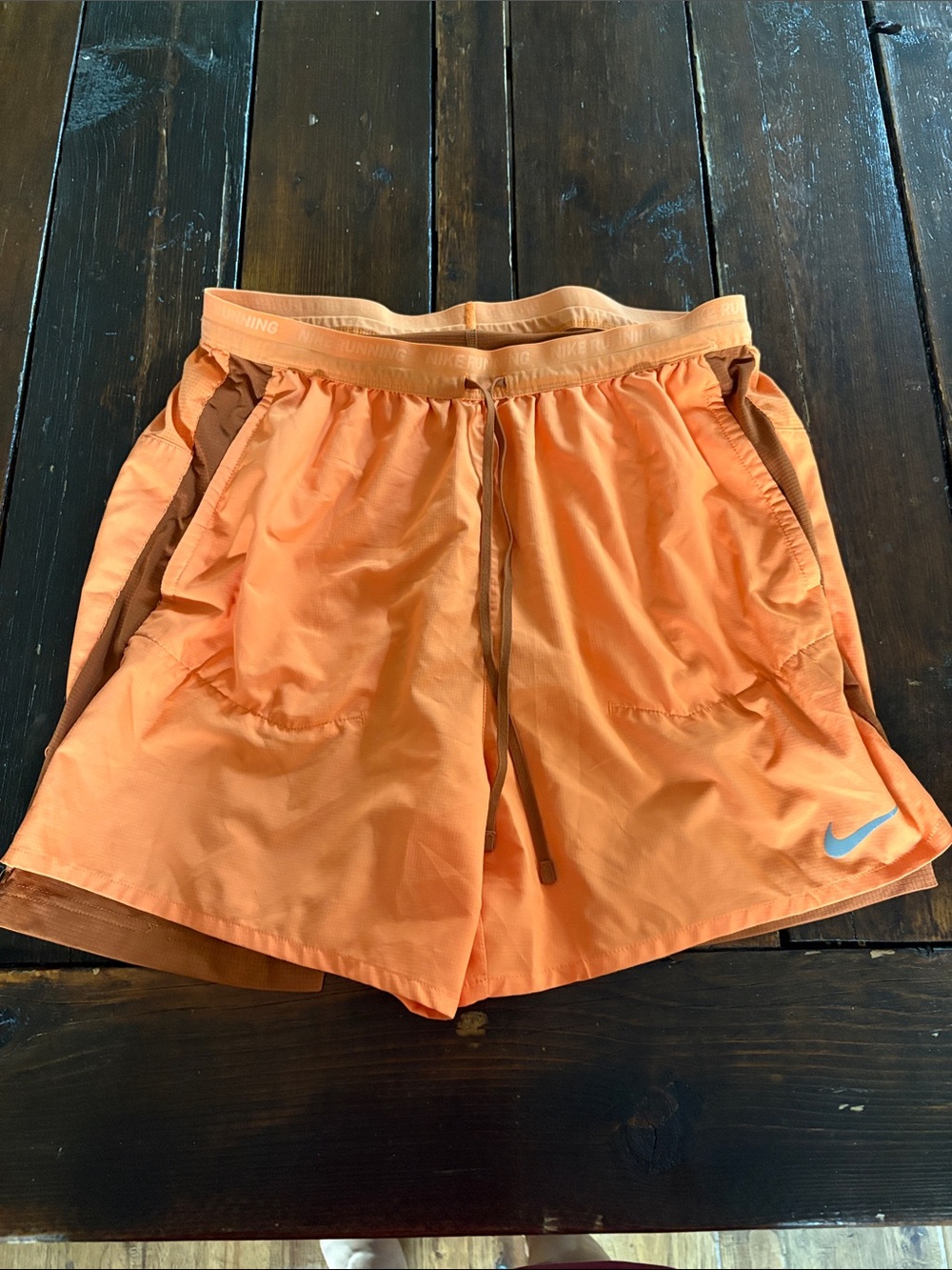 Nike Men's Bright Orange Athletic running Shorts with Brown Trim